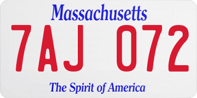 MA license plate 7AJ072