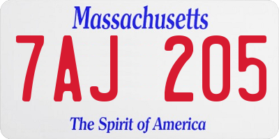 MA license plate 7AJ205