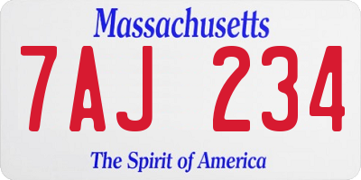 MA license plate 7AJ234