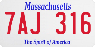 MA license plate 7AJ316
