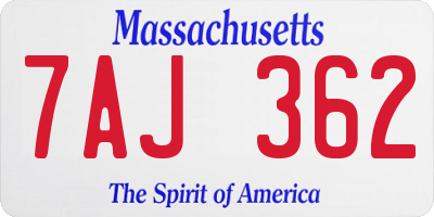 MA license plate 7AJ362