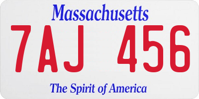 MA license plate 7AJ456