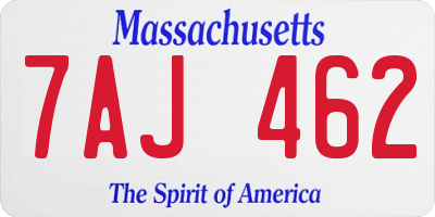 MA license plate 7AJ462