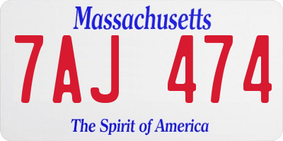 MA license plate 7AJ474