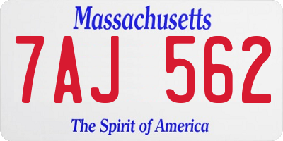 MA license plate 7AJ562