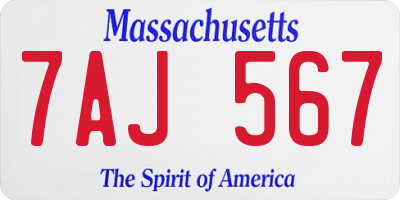 MA license plate 7AJ567