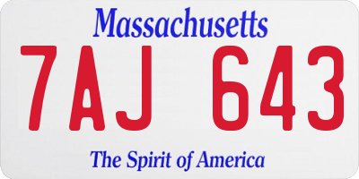 MA license plate 7AJ643