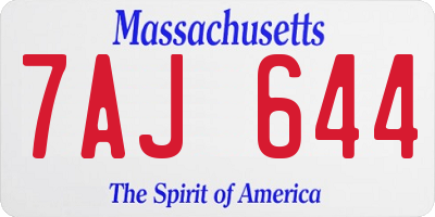 MA license plate 7AJ644