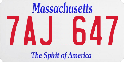 MA license plate 7AJ647