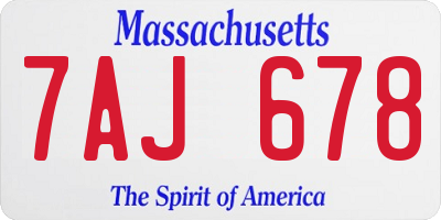 MA license plate 7AJ678