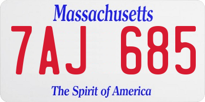 MA license plate 7AJ685