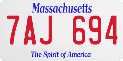 MA license plate 7AJ694