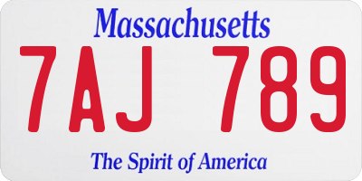 MA license plate 7AJ789