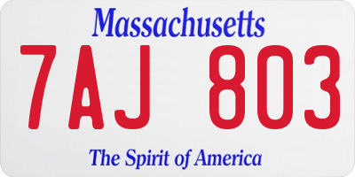 MA license plate 7AJ803
