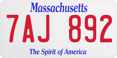MA license plate 7AJ892