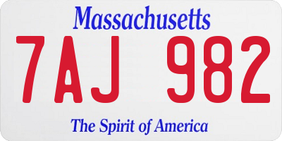 MA license plate 7AJ982