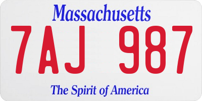 MA license plate 7AJ987