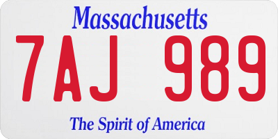 MA license plate 7AJ989