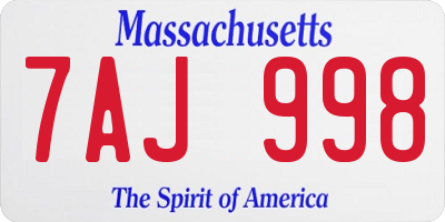 MA license plate 7AJ998