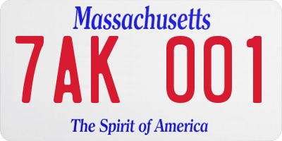 MA license plate 7AK001