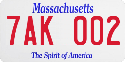 MA license plate 7AK002