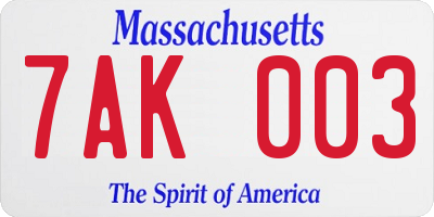 MA license plate 7AK003