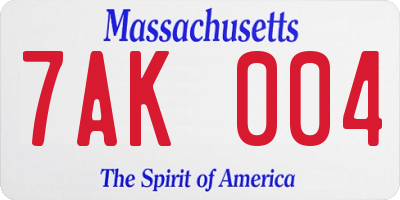 MA license plate 7AK004