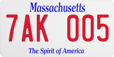 MA license plate 7AK005