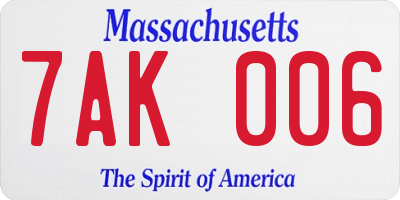 MA license plate 7AK006