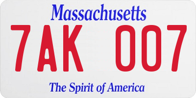 MA license plate 7AK007