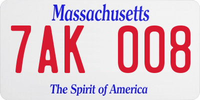 MA license plate 7AK008