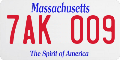 MA license plate 7AK009
