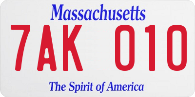 MA license plate 7AK010