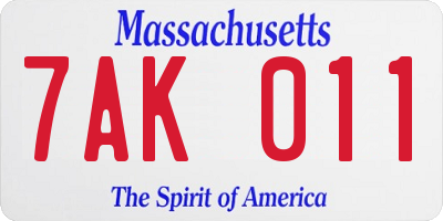 MA license plate 7AK011