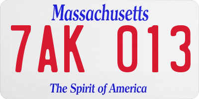 MA license plate 7AK013