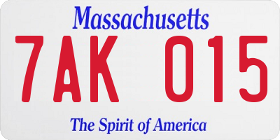 MA license plate 7AK015