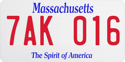 MA license plate 7AK016