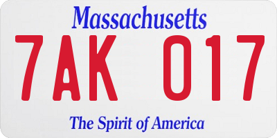 MA license plate 7AK017