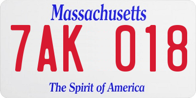 MA license plate 7AK018