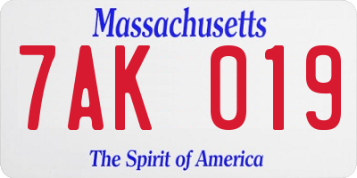MA license plate 7AK019