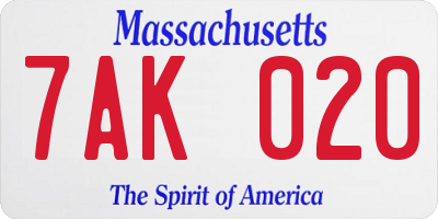 MA license plate 7AK020
