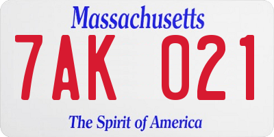 MA license plate 7AK021