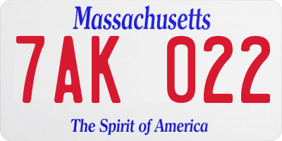 MA license plate 7AK022