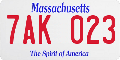 MA license plate 7AK023