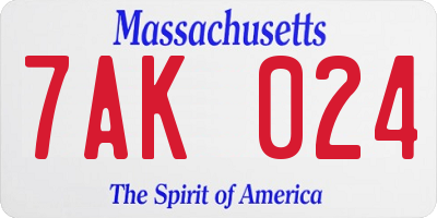 MA license plate 7AK024