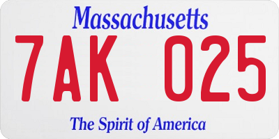 MA license plate 7AK025