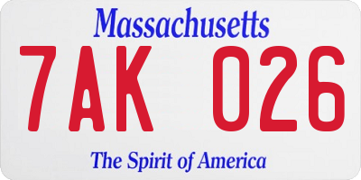 MA license plate 7AK026