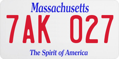 MA license plate 7AK027
