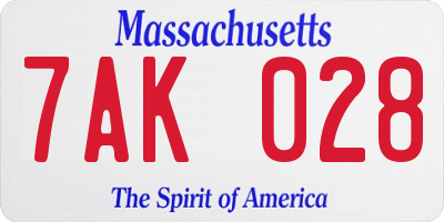 MA license plate 7AK028