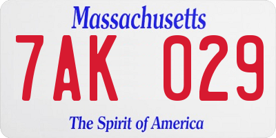 MA license plate 7AK029